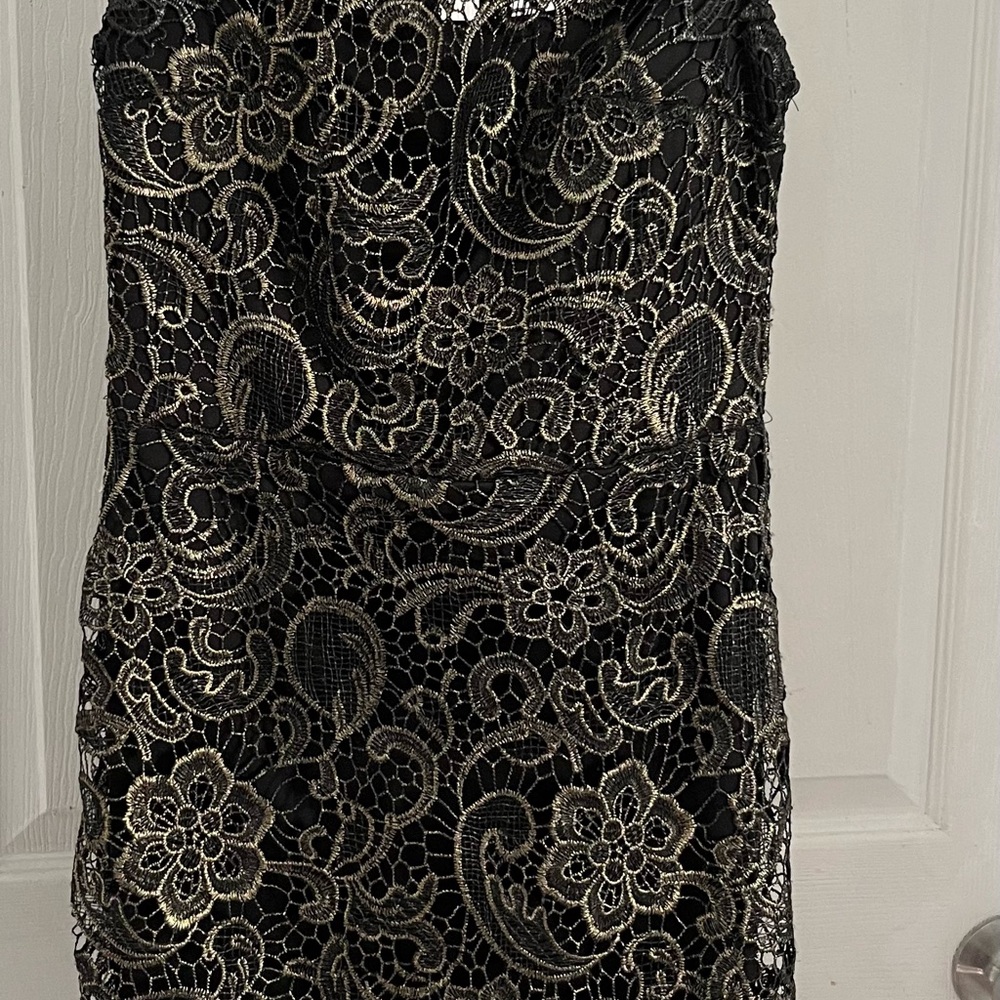 Bisou Bisou Black and Gold Lace Dress